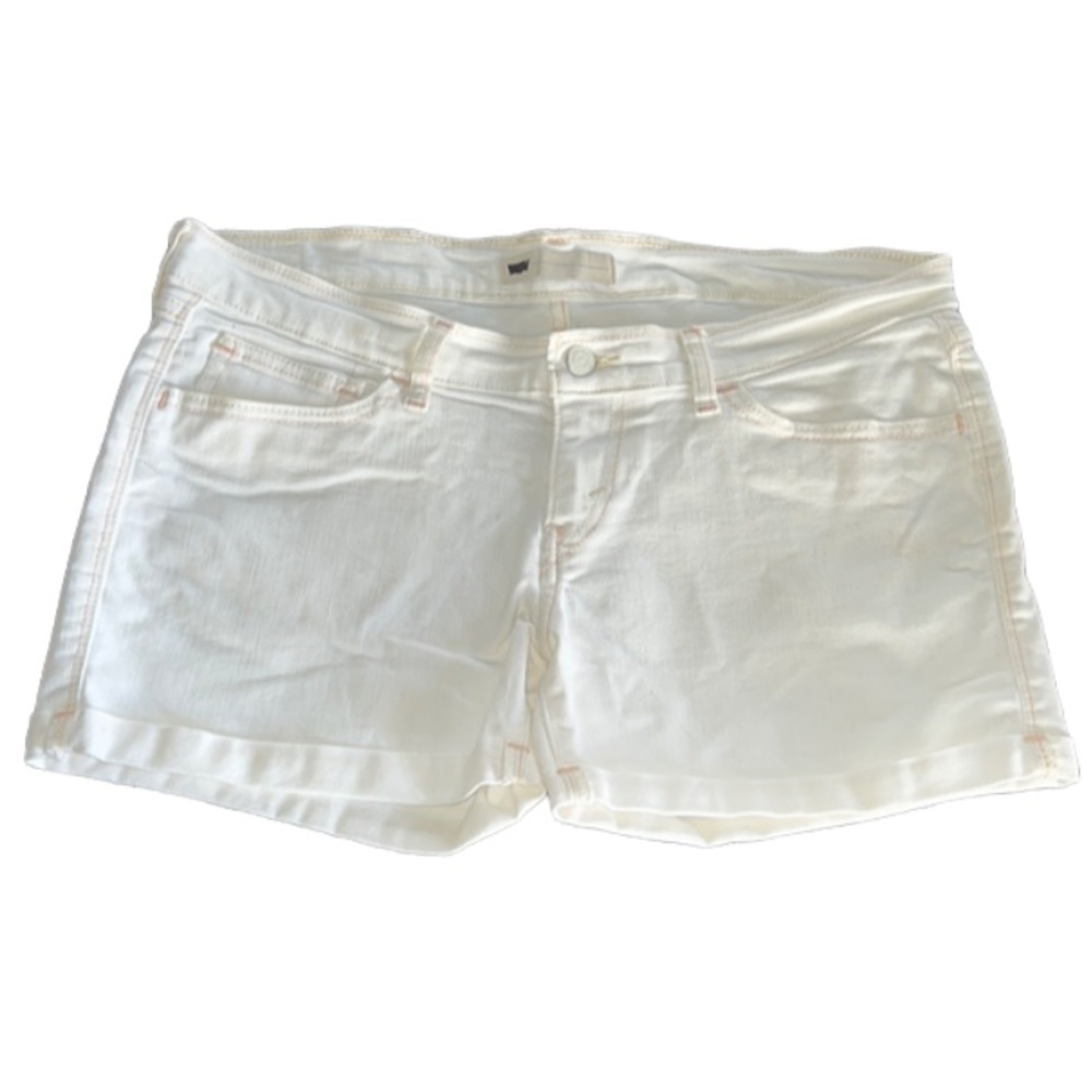 LEVIS SHORTS WHITE SIZE W30 PEACH & CREAM COLORED THREADS ROLLED HEM WHITE LABLE